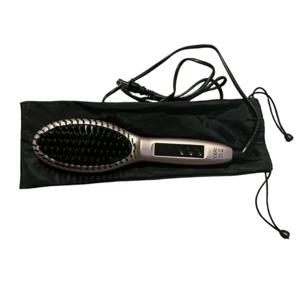 Rose Gold Electric Hair Straightening Brush with Digital Display & Storage Bag